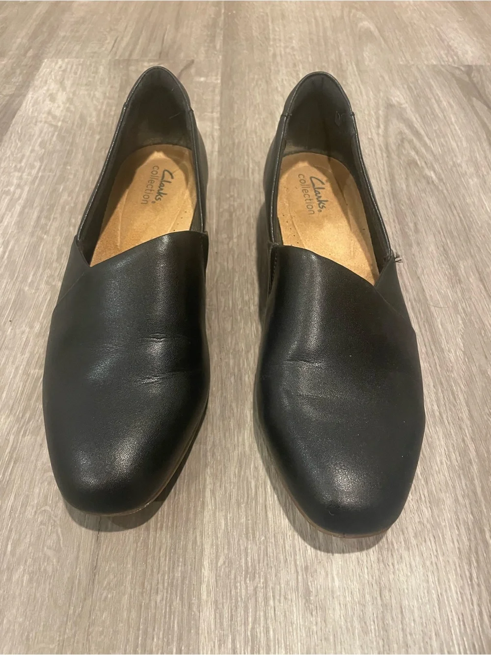 Clarks Black Leather Slip-On Loafers